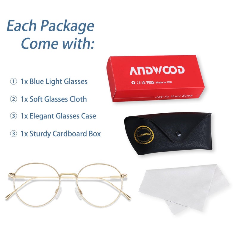 ANDWOOD Blue Light Blocking Glasses Women Men Computer Small Face Clear Bluelight Blocker Metal Frame Round Rose Gold - Image 5